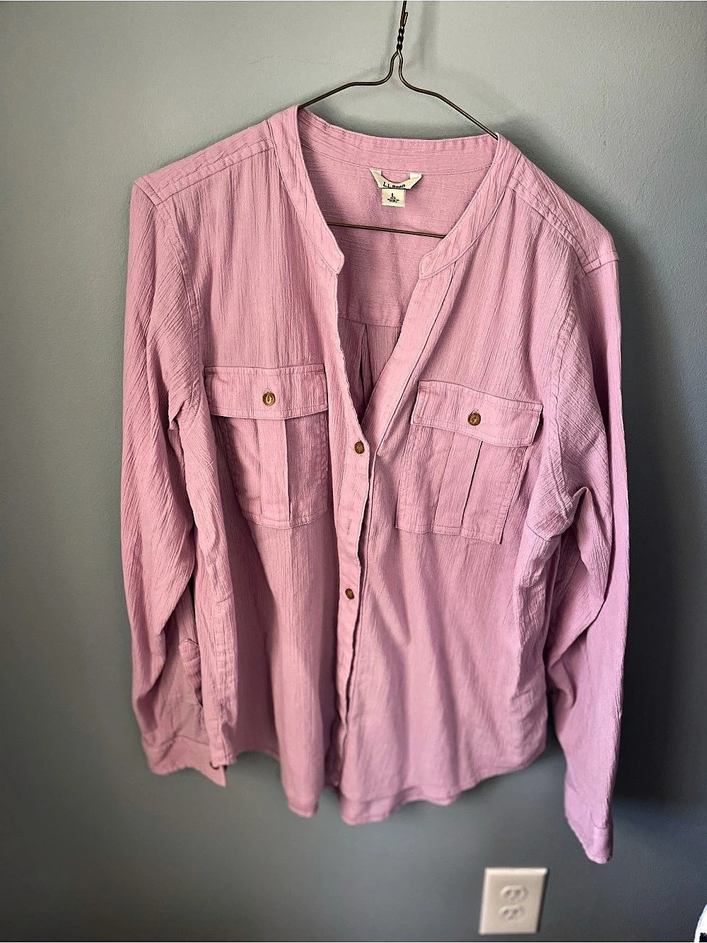 Large.LL Bean Women's Organic cotton Long-Sleeve Shirt Lilac Large